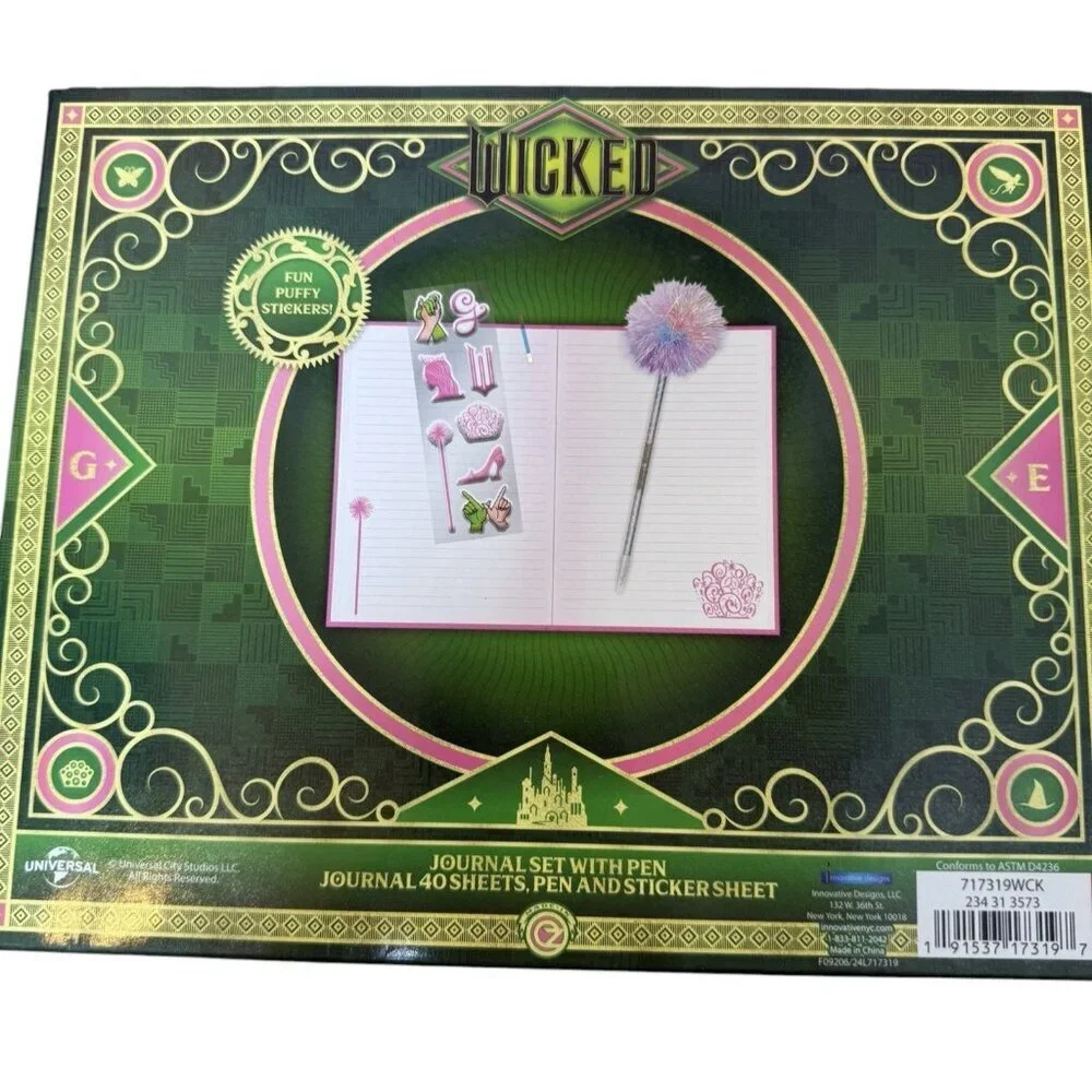 Wicked Glinda Journal Set With Pen Puffy Stickers 40 Sheets Bullseye Playground